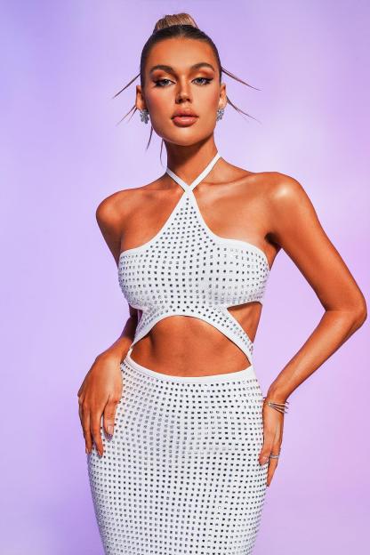 White Crystallised Midi Bandage Dress | Mix Mix Style-Mix MIx Style