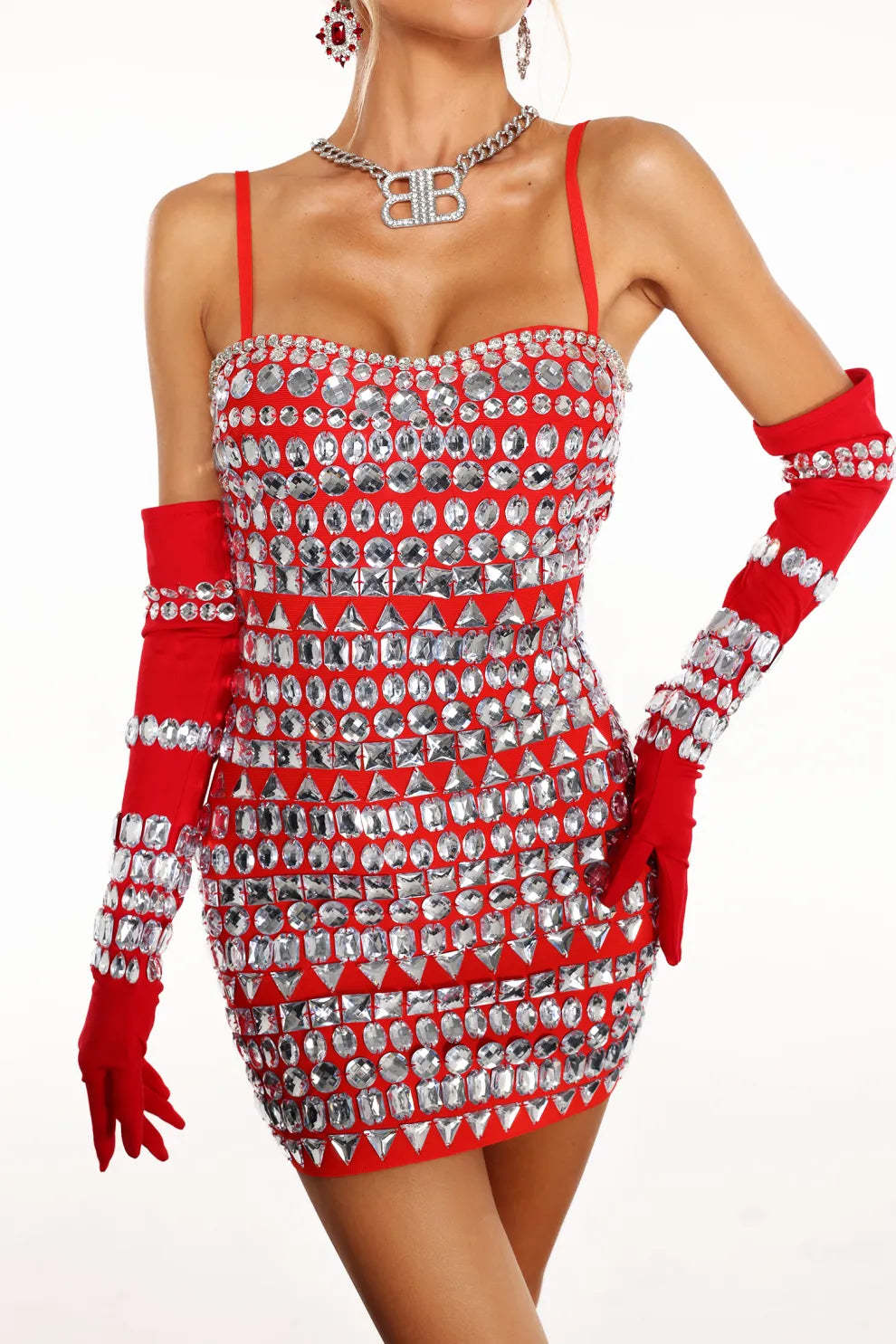 Red Strappy Backless Embellished Diamante Bandage Summer Coktail Mini Dress | Mix Mix Style