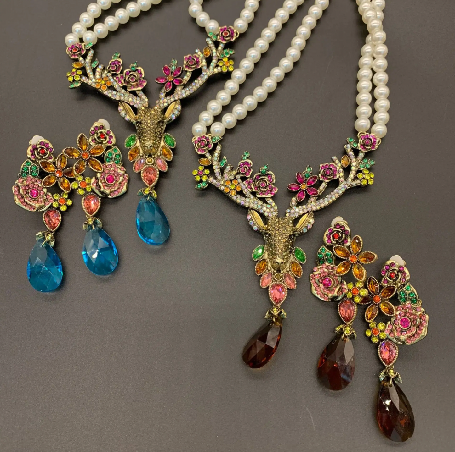 Deer Necklace Akoya Pearls Diamond Necklace Handmade Vintage Jewelry Set | Mix Mix Style [Hot Seller]-Mix MIx Style