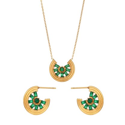 Green Moissanite Lemon Shape Pendant Necklace and Stud Earrings 18k Gold Plated Set | Mix Mix Style [Hot Seller]-Mix MIx Style