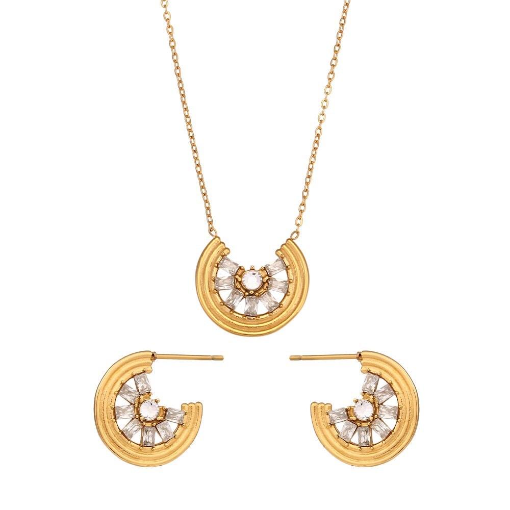 Green Moissanite Lemon Shape Pendant Necklace and Stud Earrings 18k Gold Plated Set | Mix Mix Style [Hot Seller]-Mix MIx Style