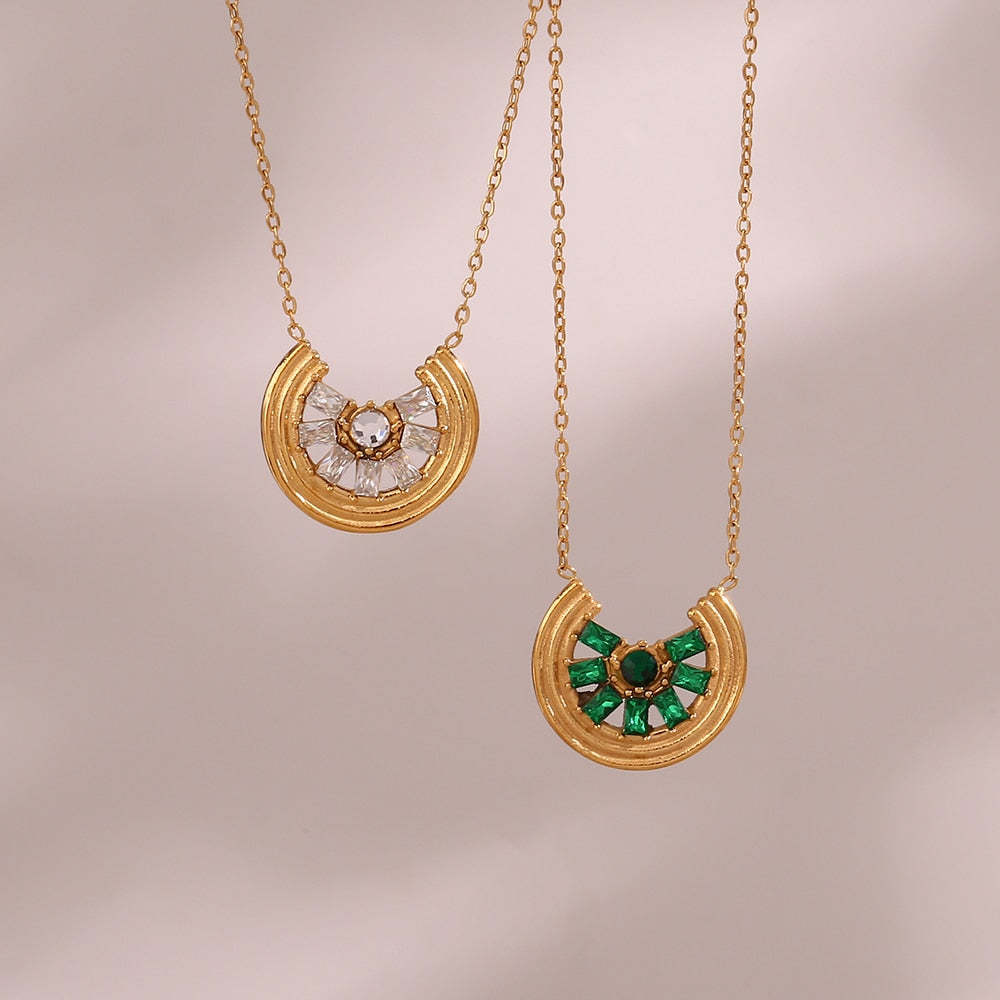 Green Moissanite Lemon Shape Pendant Necklace and Stud Earrings 18k Gold Plated Set | Mix Mix Style [Hot Seller]-Mix MIx Style
