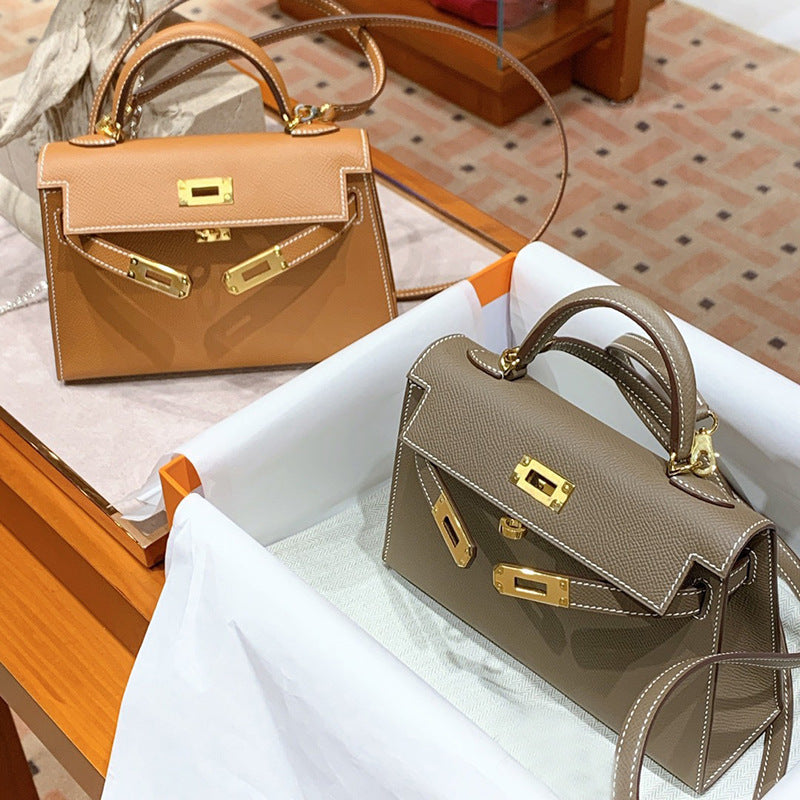 new trendy mini women's bag leather bag  Kelly bag shoulder messenger small bag | Mix Mix Style [Hot Seller]-Mix MIx Style