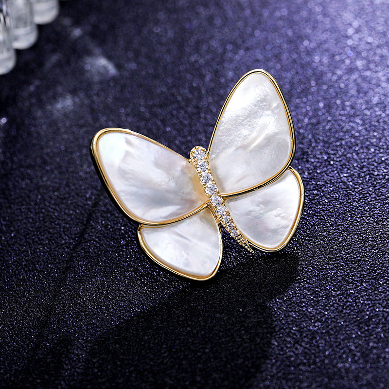 Breaking out of cocoon and becoming a butterfly, natural shell, zircon, light luxury clothing, corsage for women, elegant anti-exposure pin, mother-of-pearl butterfly brooch-Mix MIx Style