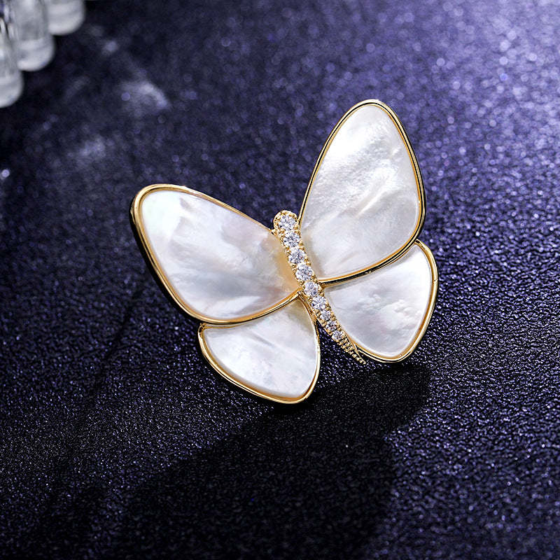 Breaking out of cocoon and becoming a butterfly, natural shell, zircon, light luxury clothing, corsage for women, elegant anti-exposure pin, mother-of-pearl butterfly brooch-Mix MIx Style