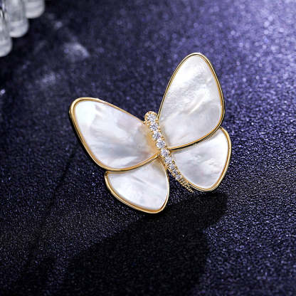 Breaking out of cocoon and becoming a butterfly, natural shell, zircon, light luxury clothing, corsage for women, elegant anti-exposure pin, mother-of-pearl butterfly brooch-Mix MIx Style