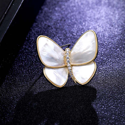 Breaking out of cocoon and becoming a butterfly, natural shell, zircon, light luxury clothing, corsage for women, elegant anti-exposure pin, mother-of-pearl butterfly brooch-Mix MIx Style