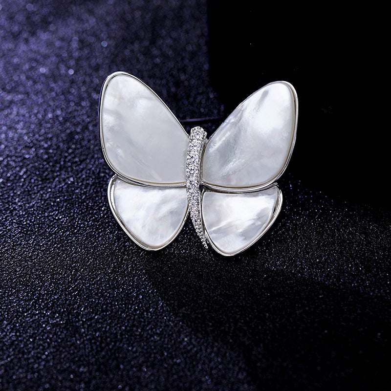 Breaking out of cocoon and becoming a butterfly, natural shell, zircon, light luxury clothing, corsage for women, elegant anti-exposure pin, mother-of-pearl butterfly brooch-Mix MIx Style