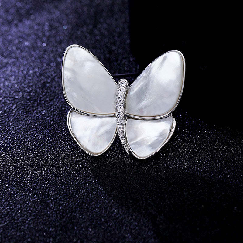Breaking out of cocoon and becoming a butterfly, natural shell, zircon, light luxury clothing, corsage for women, elegant anti-exposure pin, mother-of-pearl butterfly brooch-Mix MIx Style