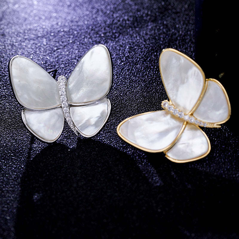 Breaking out of cocoon and becoming a butterfly, natural shell, zircon, light luxury clothing, corsage for women, elegant anti-exposure pin, mother-of-pearl butterfly brooch-Mix MIx Style