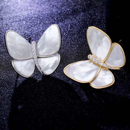 Breaking out of cocoon and becoming a butterfly, natural shell, zircon, light luxury clothing, corsage for women, elegant anti-exposure pin, mother-of-pearl butterfly brooch-Mix MIx Style