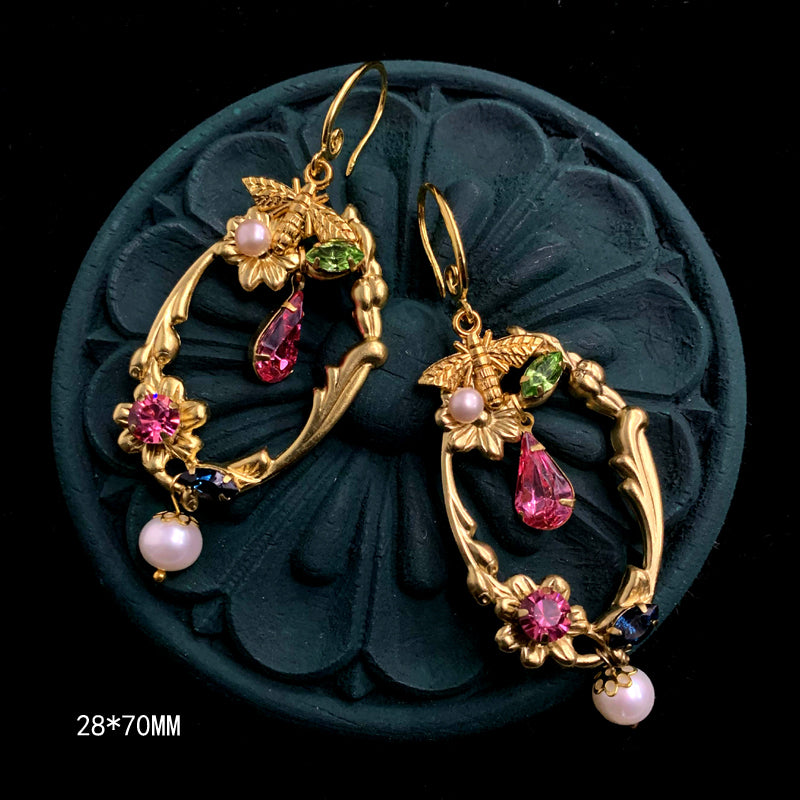 Pearl Gemstone Small Animal Bee Bird Handmade Vintage Earrings Jewelry | Mix Mix Style [Hot Seller]-Mix MIx Style