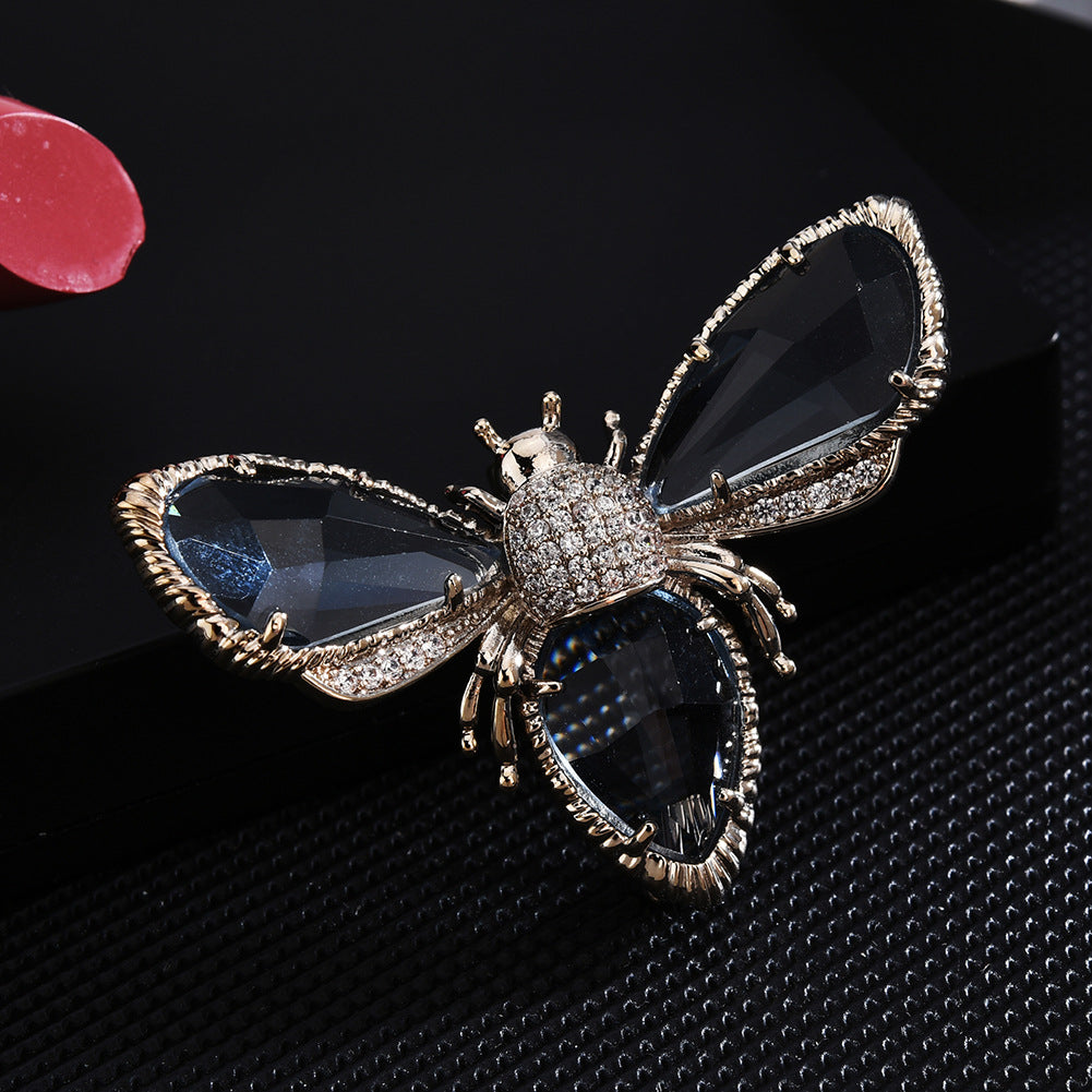 Zircon Austrian crystal women's high-end suit corsage simple silk scarf buckle coat accessories small bee pin brooch-Mix MIx Style