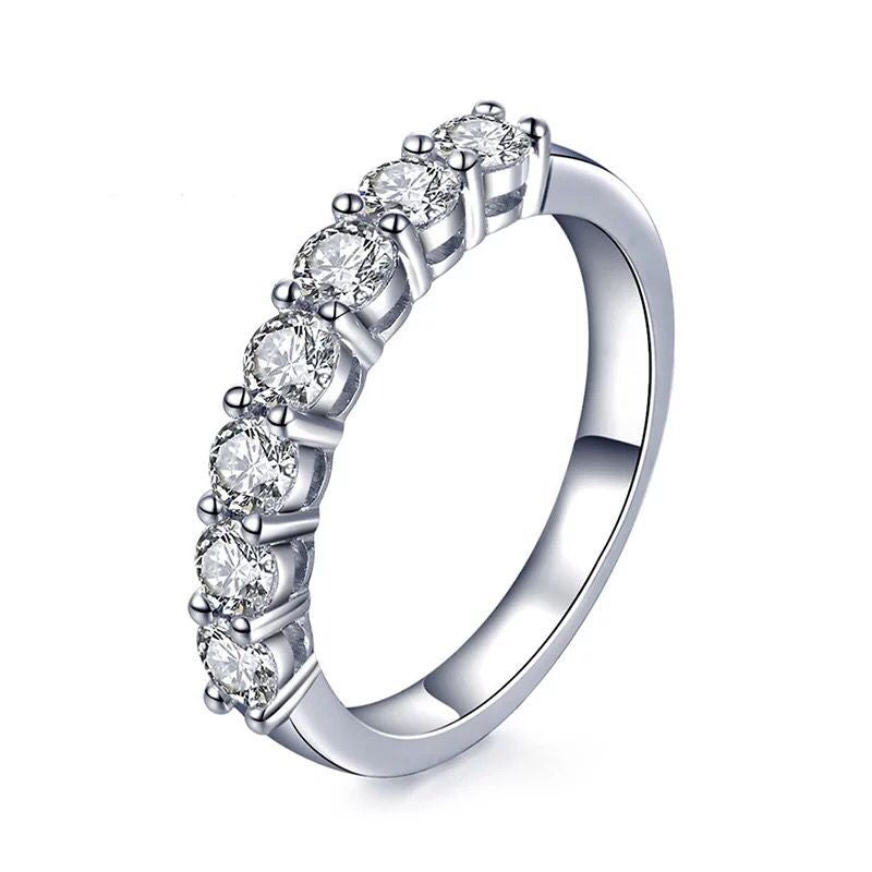 White 7 Rows Round Cut Moissanite Diamonds 18k White Gold Plated Engagement Ring | Mix Mix Style-Mix MIx Style