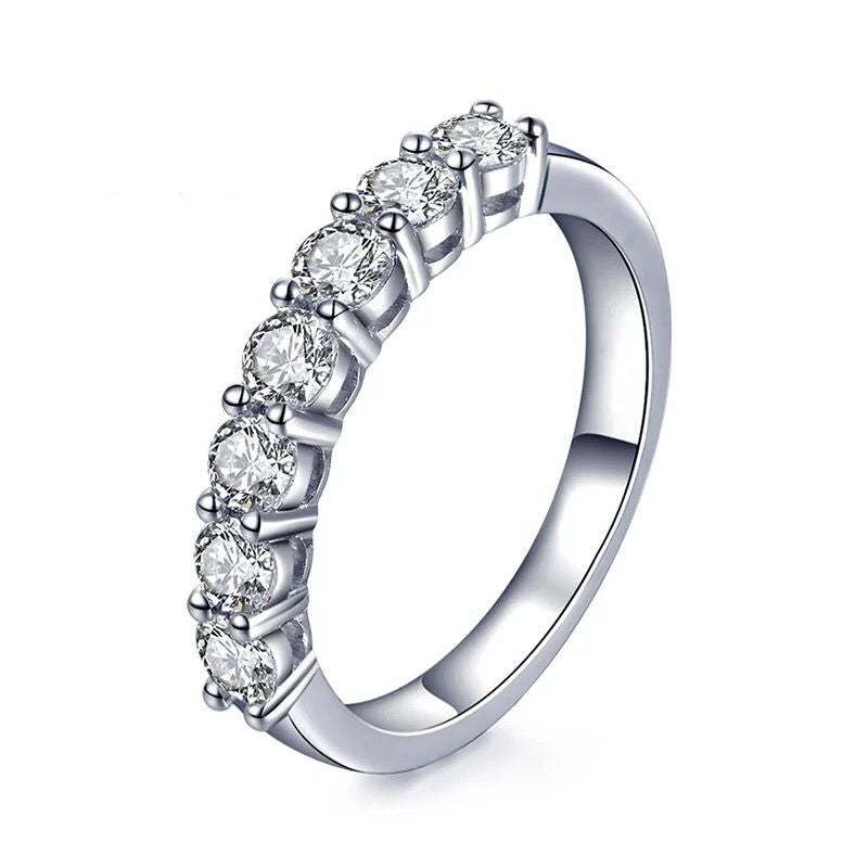 White 7 Rows Round Cut Moissanite Diamonds 18k White Gold Plated Engagement Ring | Mix Mix Style-Mix MIx Style