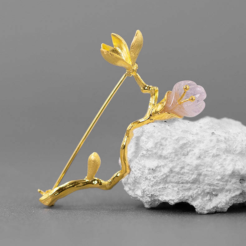 Looking for original Xinyi Xiangwan sterling silver inlaid with aquamarine baby stones new Chinese style magnolia brooch for women-Mix MIx Style