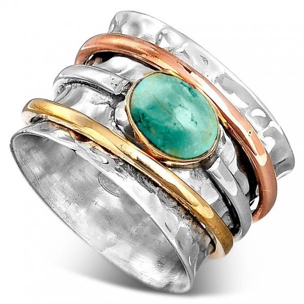 Turquoise Oval Shaped Gemstone 18k White/Vermeil/Rose Gold Plated Retr