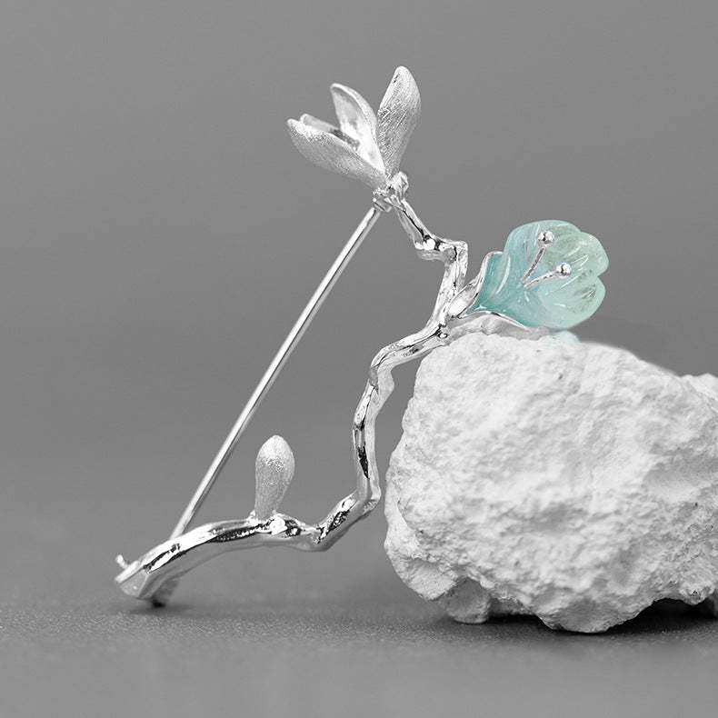 Looking for original Xinyi Xiangwan sterling silver inlaid with aquamarine baby stones new Chinese style magnolia brooch for women-Mix MIx Style