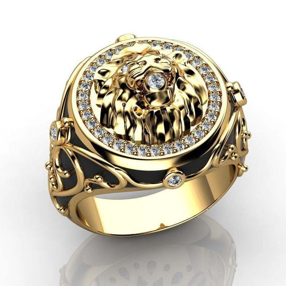 Vinatge Lion White Moissanite Diamonds 18k Vermeil Gold Plated Luxurio