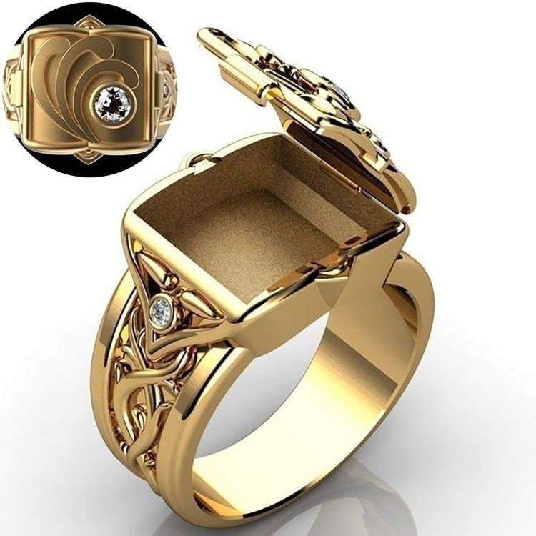 Retro Moissanite Diamond 18k White/Vermeil Gold Plated Open Lid Ring |