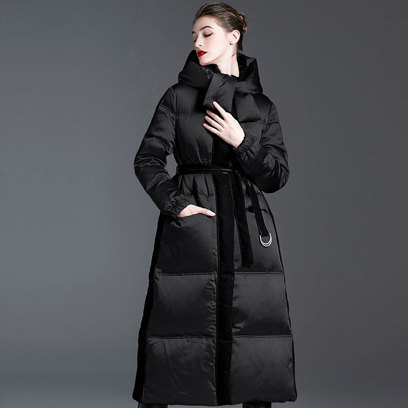 Down jacket women's new long hooded winter thick velvet white duck down jacket  | Mix Mix Style [Hot Seller]-Mix MIx Style
