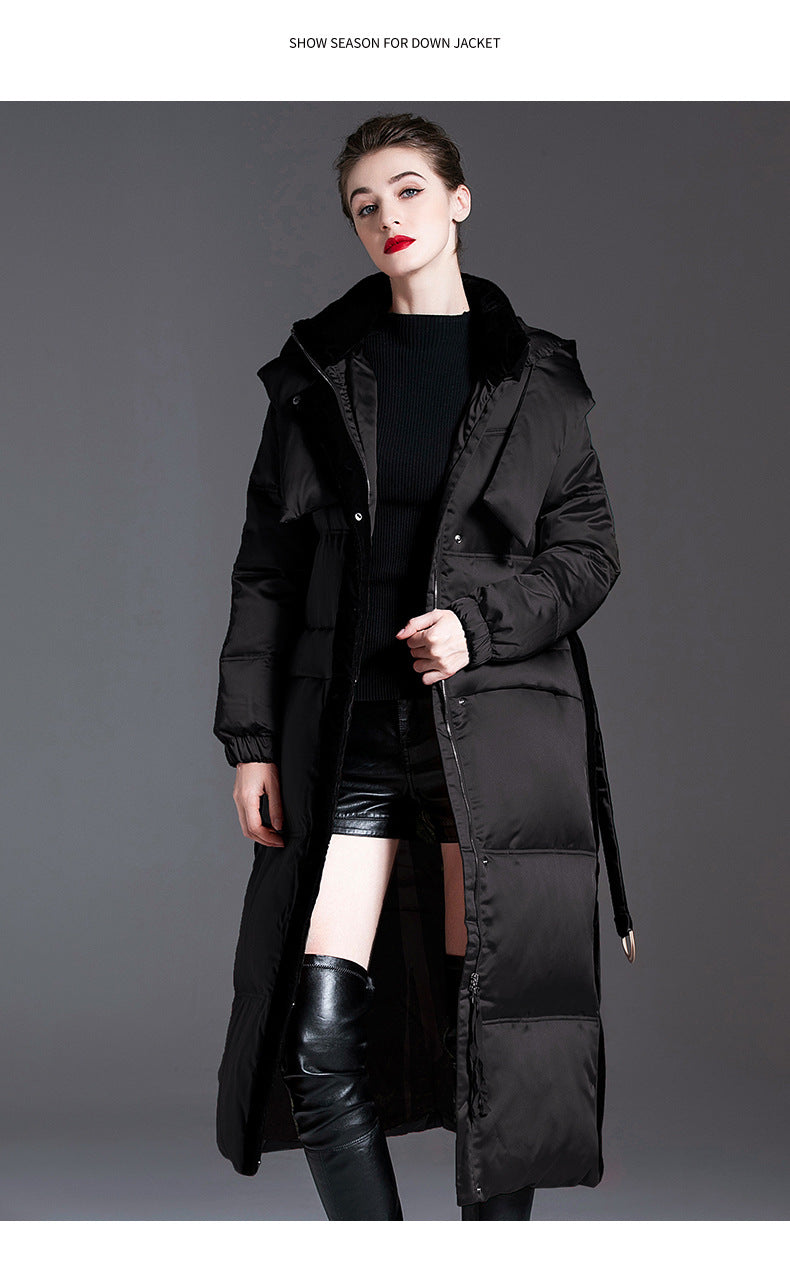 Down jacket women's new long hooded winter thick velvet white duck down jacket  | Mix Mix Style [Hot Seller]-Mix MIx Style