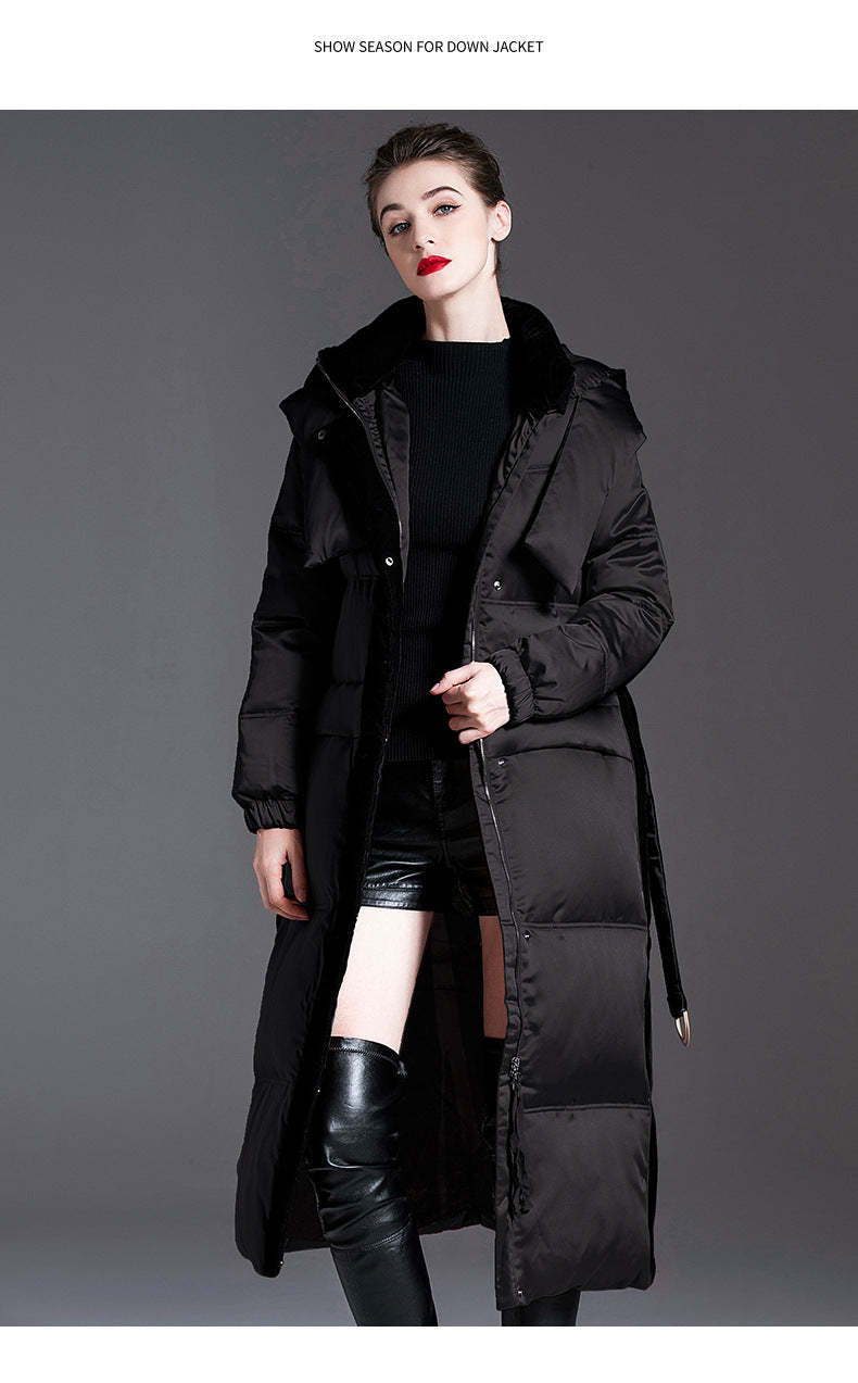 Down jacket women's new long hooded winter thick velvet white duck down jacket  | Mix Mix Style [Hot Seller]-Mix MIx Style