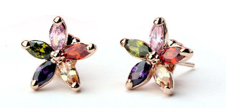 Multicolor Flowers Dainty Marquise Cut Moissanite Diamonds Elegant 18k Vermeil Gold Plated Retro Stud Earrings | Mix Mix Style-Mix MIx Style