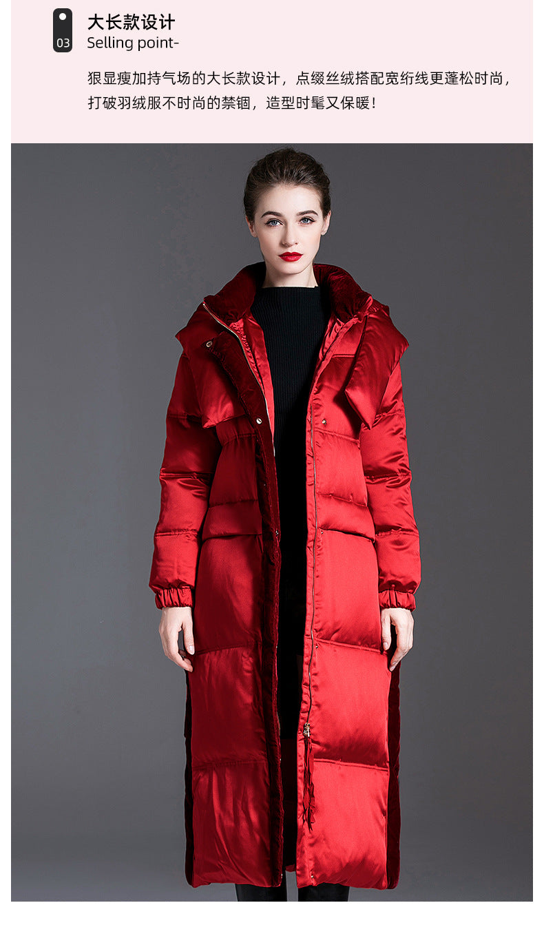 Down jacket women's new long hooded winter thick velvet white duck down jacket  | Mix Mix Style [Hot Seller]-Mix MIx Style