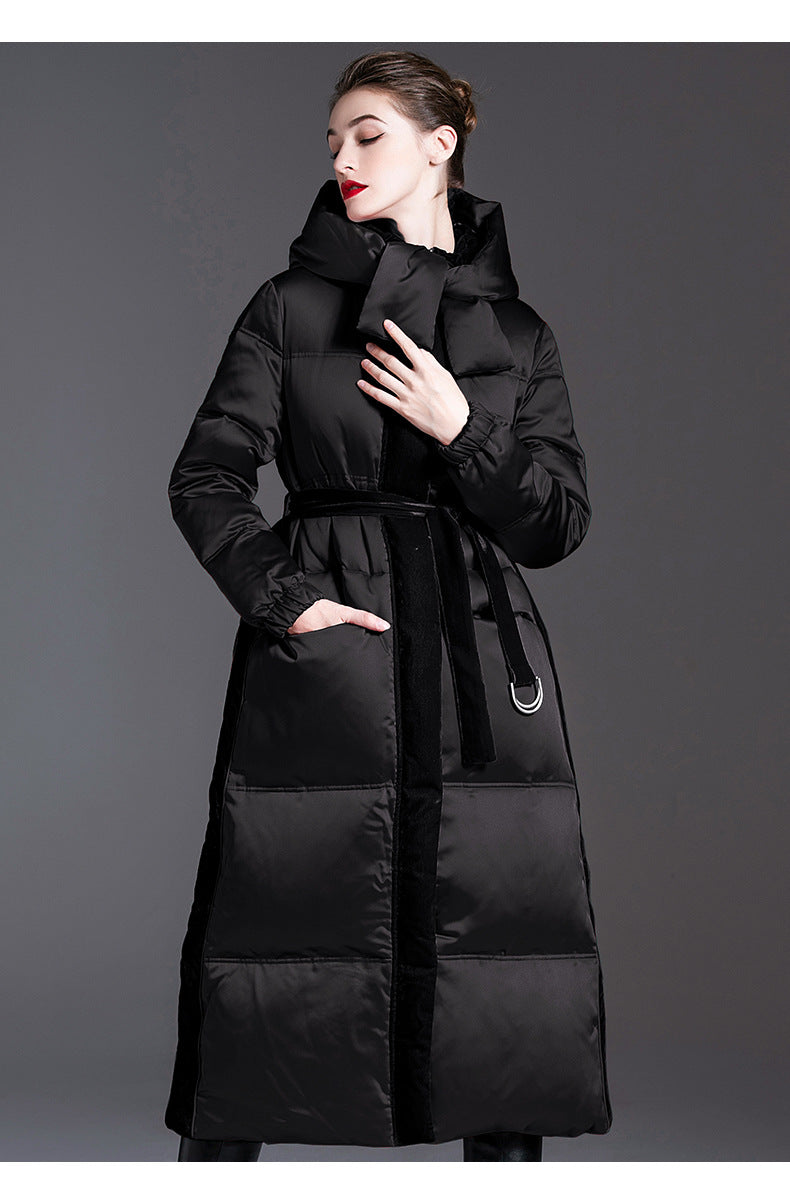 Down jacket women's new long hooded winter thick velvet white duck down jacket  | Mix Mix Style [Hot Seller]-Mix MIx Style