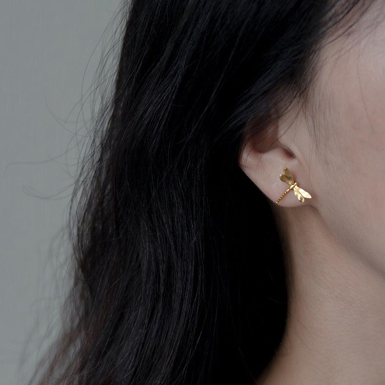 Butterfly Dragonfly Shaped Trendy Minimalist Elegant 18k White/Vermeil Gold Plated Stud Earrings | Mix Mix Style-Mix MIx Style