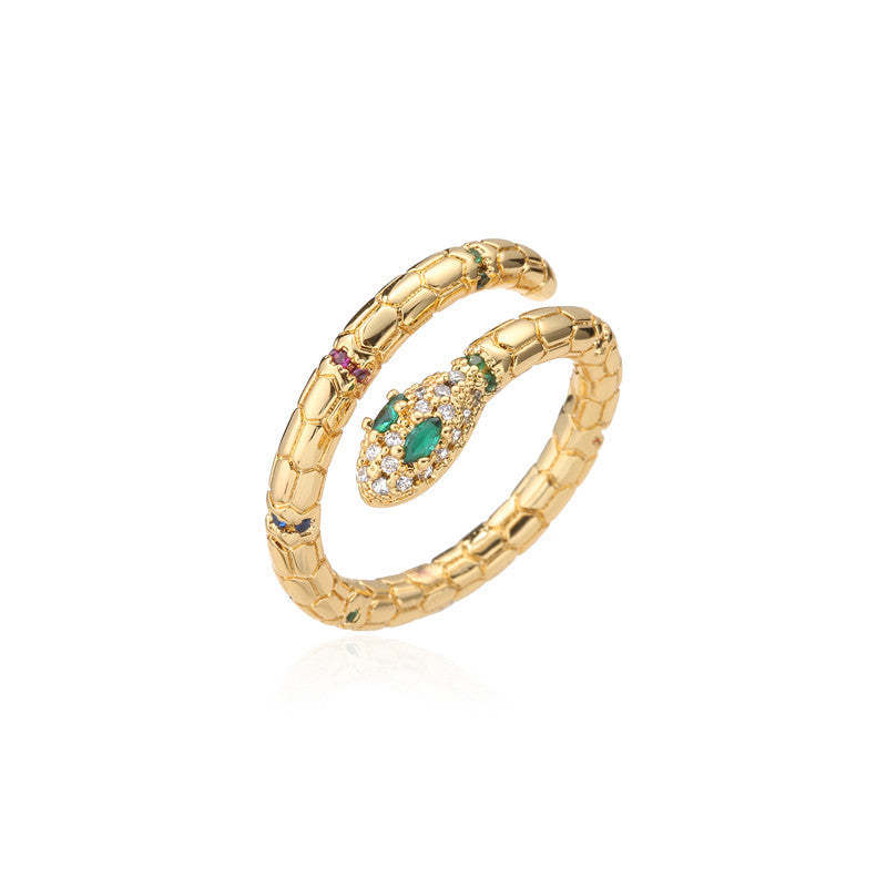 European and American creative personality snake ring women's real gold electroplated micro-inlaid zircon snake open ring cross-border hot sale-Mix MIx Style