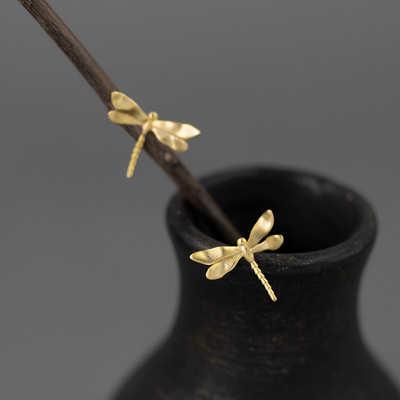Butterfly Dragonfly Shaped Trendy Minimalist Elegant 18k White/Vermeil Gold Plated Stud Earrings | Mix Mix Style-Mix MIx Style