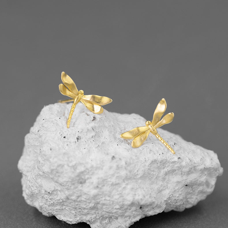 Butterfly Dragonfly Shaped Trendy Minimalist Elegant 18k White/Vermeil Gold Plated Stud Earrings | Mix Mix Style-Mix MIx Style