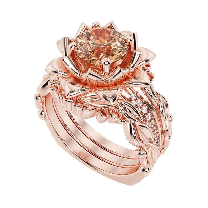 Flower Pink Trendy Round Cut Moissanite Diamond 18k Rose Gold Plated E