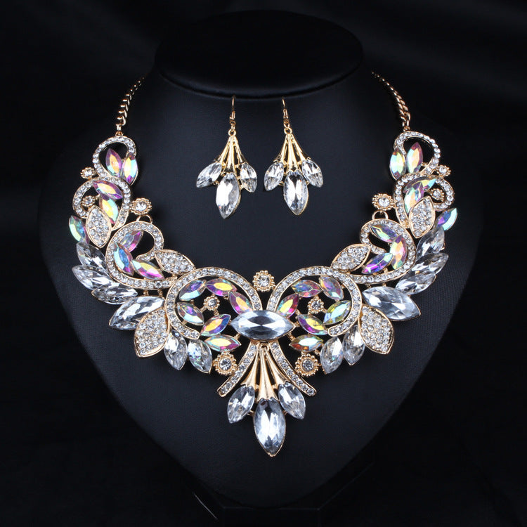 Elegant White Classic Pendant White Marquise Diamond Luxurious 18k White Gold Plated Necklace Earrings Jewelry Set | Mix Mix Style-Mix MIx Style