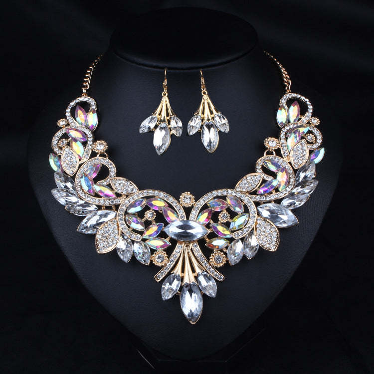 Elegant White Classic Pendant White Marquise Diamond Luxurious 18k White Gold Plated Necklace Earrings Jewelry Set | Mix Mix Style-Mix MIx Style