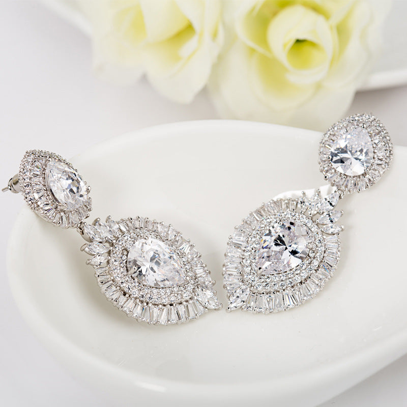 Dazzling Whire Pear Moissanite Diamonds Luxury 18k White Gold Plated Vintage Retro Drop Earrings | Mix Mix Style-Mix MIx Style