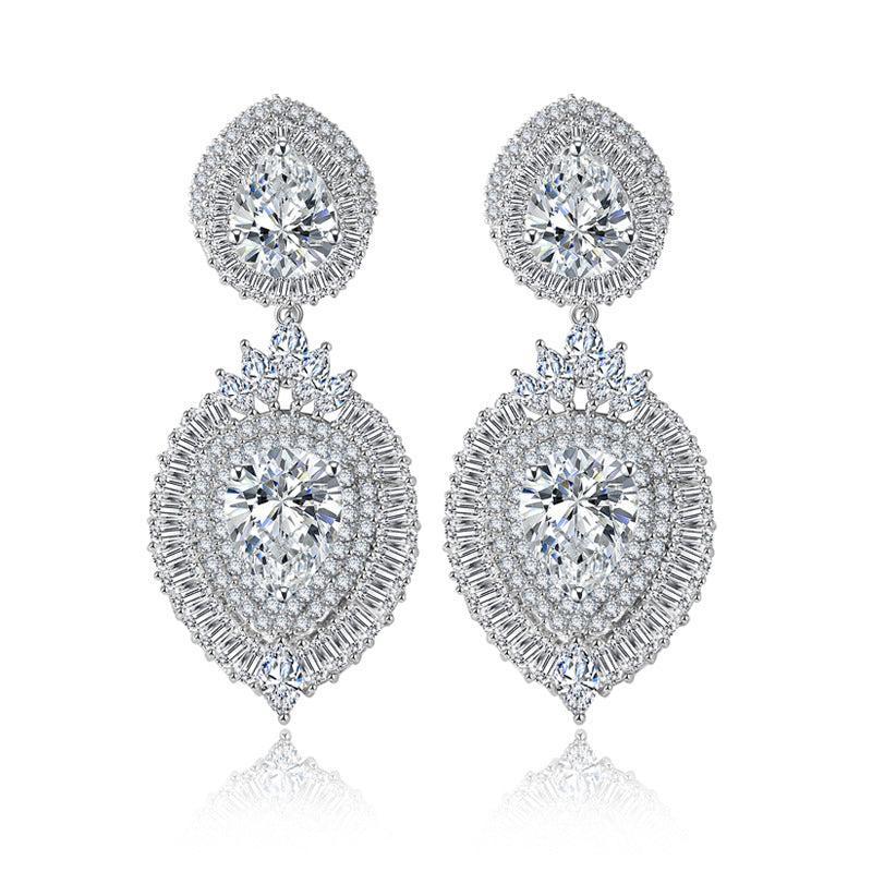 Dazzling Whire Pear Moissanite Diamonds Luxury 18k White Gold Plated Vintage Retro Drop Earrings | Mix Mix Style-Mix MIx Style