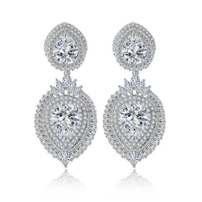Dazzling Whire Pear Moissanite Diamonds Luxury 18k White Gold Plated Vintage Retro Drop Earrings | Mix Mix Style-Mix MIx Style