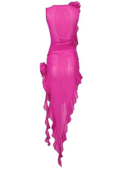 Mesh Flower Midi Dress In Hot Pink | Mix Mix Style [Hot Seller]-Mix MIx Style