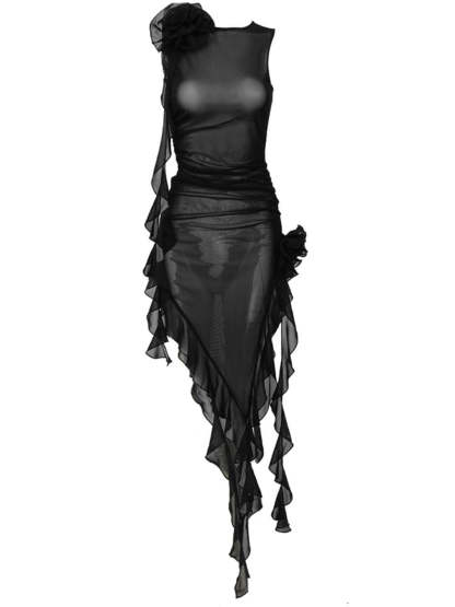 Mesh Flower Midi Dress In Black | Mix Mix Style [Hot Seller]-Mix MIx Style