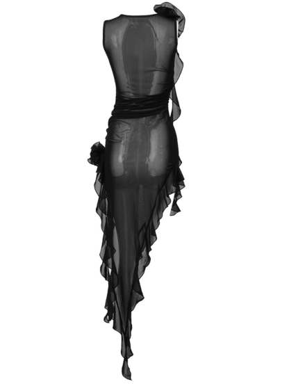 Mesh Flower Midi Dress In Black | Mix Mix Style [Hot Seller]-Mix MIx Style