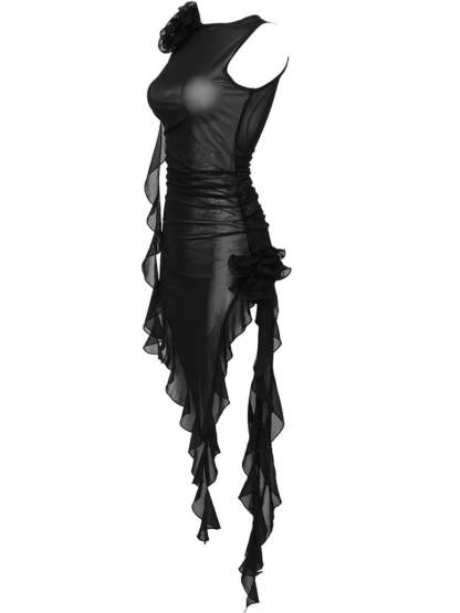 Mesh Flower Midi Dress In Black | Mix Mix Style [Hot Seller]-Mix MIx Style