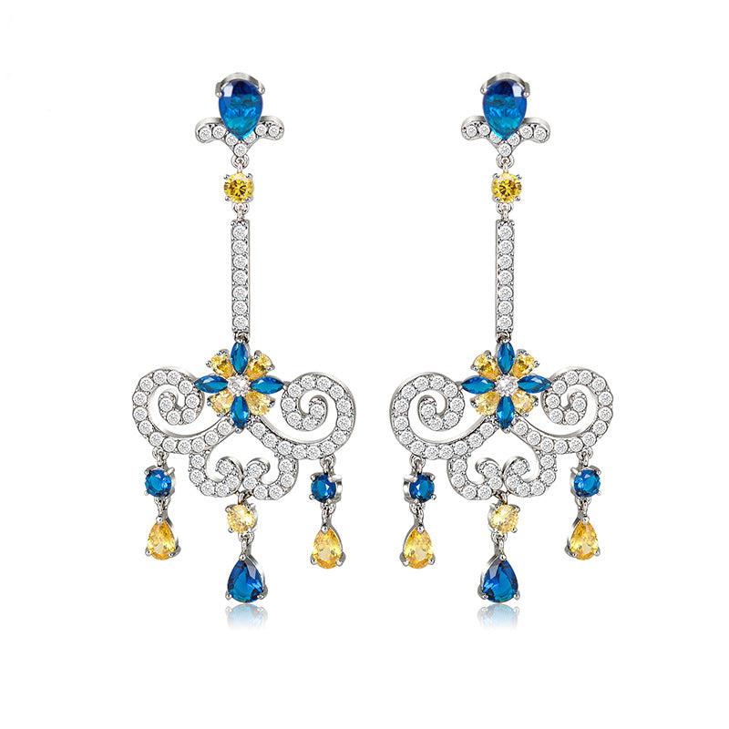 Yellow & Blue Dazzling Moissanite Diamonds Luxury 18k White Gold Plated Vintage Retro Drop Earrings | Mix Mix Style-Mix MIx Style