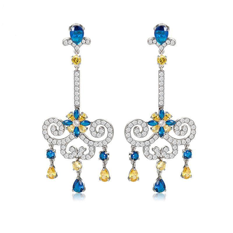 Yellow & Blue Dazzling Moissanite Diamonds Luxury 18k White Gold Plated Vintage Retro Drop Earrings | Mix Mix Style-Mix MIx Style