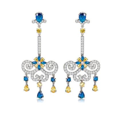 Yellow & Blue Dazzling Moissanite Diamonds Luxury 18k White Gold Plated Vintage Retro Drop Earrings | Mix Mix Style-Mix MIx Style
