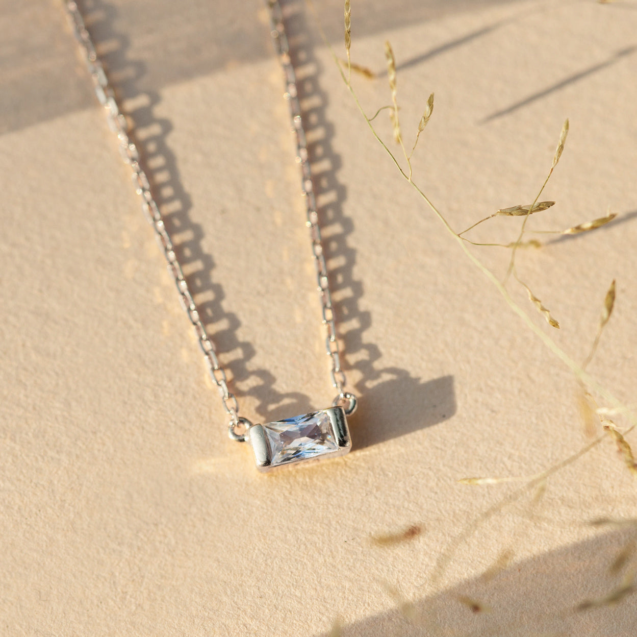 Baguette Pendant 18K White Gold Necklace | Mix Mix Style [Hot Seller]-Mix MIx Style