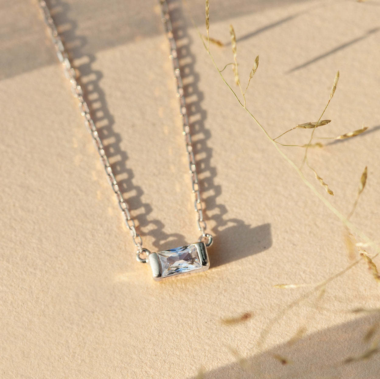 Baguette Pendant 18K White Gold Necklace | Mix Mix Style [Hot Seller]-Mix MIx Style