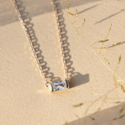 Baguette Pendant 18K White Gold Necklace | Mix Mix Style [Hot Seller]-Mix MIx Style